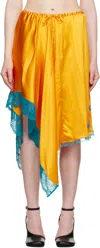 Dries Van Noten Orange & Blue Asymmetrical Silk Midi Skirt In 369 Mandarin