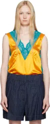 Dries Van Noten Orange & Blue Silk Lace Tank Top In 369 Mandarin