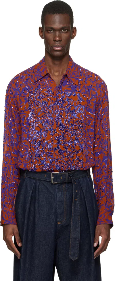 Dries Van Noten Orange & Purple Floral Shirt In Multi