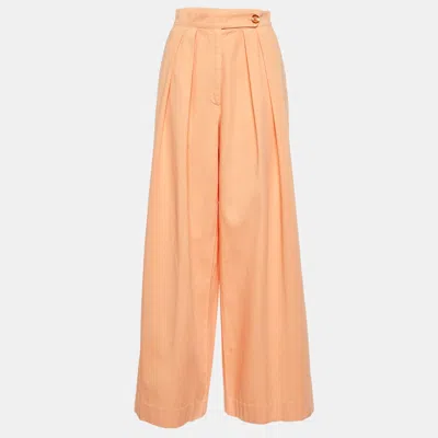 Pre-owned Dries Van Noten Orange Cotton Pleated Wide Leg Trousers M