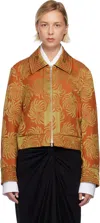 Dries Van Noten Orange Damask Jacket In Orange