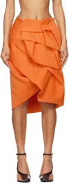 Dries Van Noten Orange Draped Peplum Midi Skirt In 353 Orange