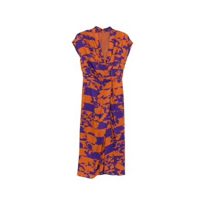 Dries Van Noten Floral Print Draped Dress In Multi