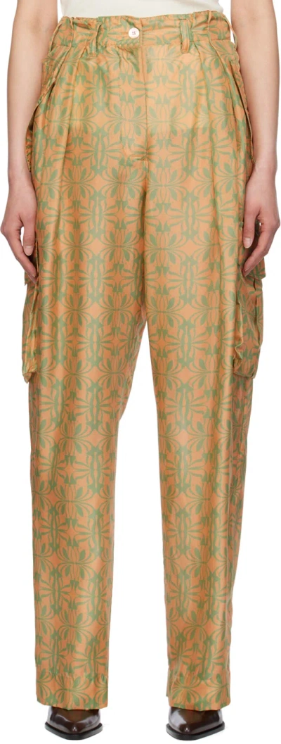 Dries Van Noten Orange Graphic Cargo Pants In 350 Peach