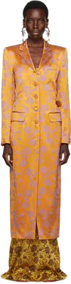 Dries Van Noten Orange Jacquard Coat In Orange
