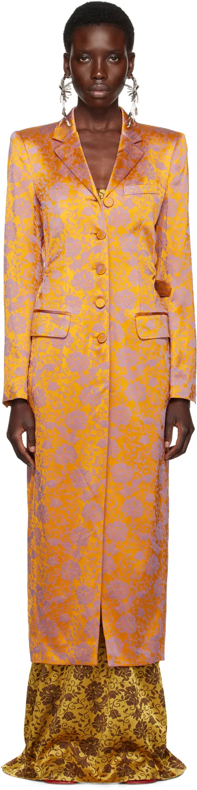 Dries Van Noten Orange Jacquard Coat In 369 Mandarin