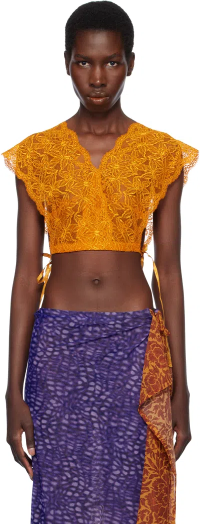 Dries Van Noten Orange Lace Crop Top In 369 Mandarin