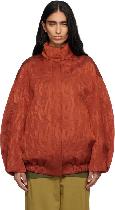 Dries Van Noten Orange Matelassé Jacket In Brown