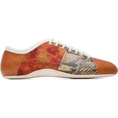 Dries Van Noten Orange Patchwork Ballerina Sneakers In Brown