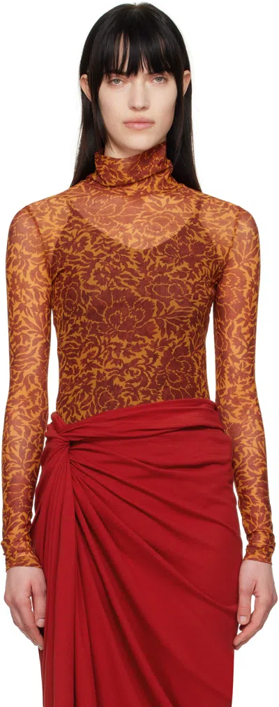 Dries Van Noten Orange Printed Turtleneck In 353 Orange