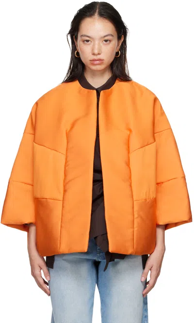 Dries Van Noten Orange Quilted Silk Jacket In 353 Orange