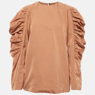 Pre-owned Dries Van Noten Orange Silk Blend Ruched Sleeve Detail Top S