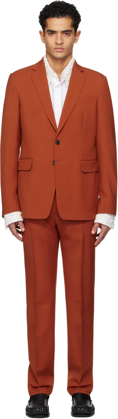 Dries Van Noten Orange Single-breasted Suit In Brown