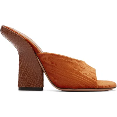 Dries Van Noten Orange Velvet Heeled Sandals In Brown