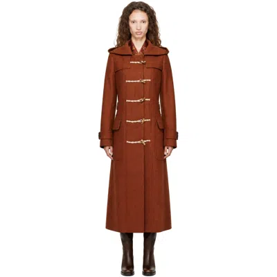 Dries Van Noten Orange Wool Duffle Coat In Animal Print