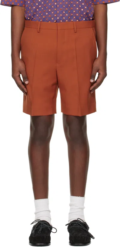 Dries Van Noten Orange Wool Shorts In Brown