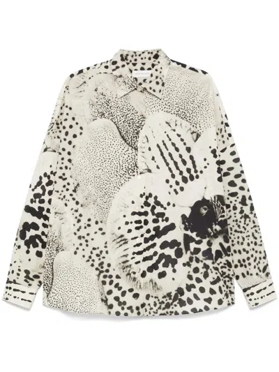 Dries Van Noten Orchid Petal Print Cotton Cocoon Shirt In Beige