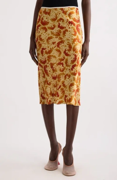 Dries Van Noten Orchid Petal Print Silk Midi Skirt In Rust