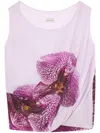 Dries Van Noten Womens Fuchsia Flower-print Sleeveless Silk Top In Purple