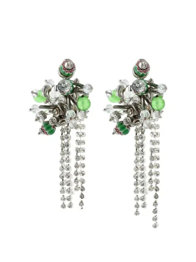 Dries Van Noten Green Embellished Dangler Earings In Multi