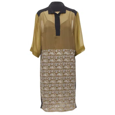Dries Van Noten Oriental Crane Embroidery Shift Dress In Gold