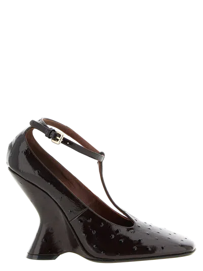 Dries Van Noten Ostrich-effect Patent Calfskin Wedge Heel In Brown