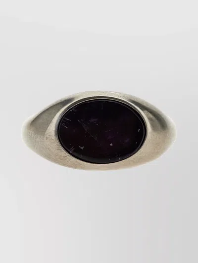 Dries Van Noten Oval Gemstone Signet Ring Polished Finish In Black