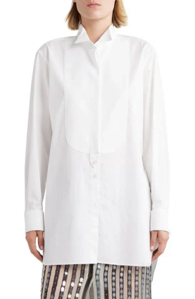 Dries Van Noten Oversize Cotton Poplin Tuxedo Shirt In White