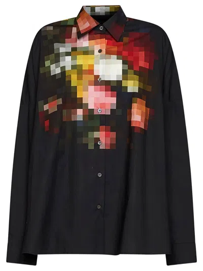Dries Van Noten Oversize Shirt With Pixel Print In Black