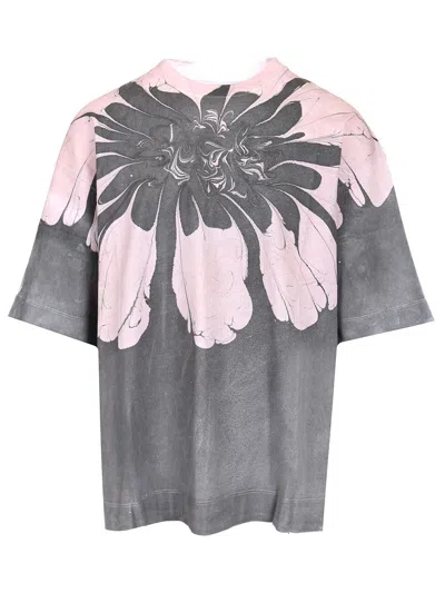Dries Van Noten Flower-print Oversized T-shirt In Gray
