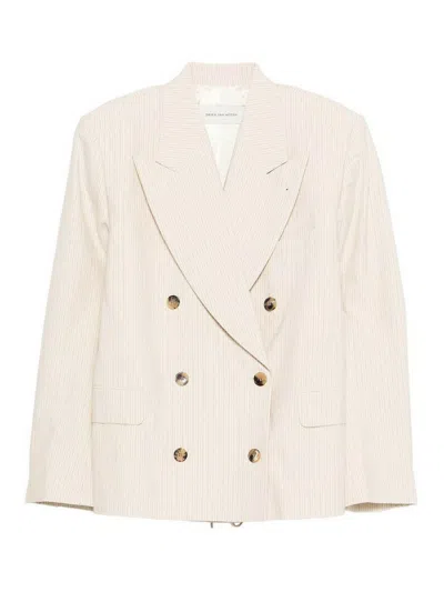 Dries Van Noten Oversized Double Breasted Blazer In Light Beige