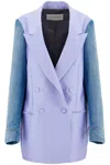 Dries Van Noten Denim Sleeved Buttoned Blazer In Purple