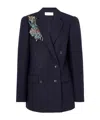 Dries Van Noten Oversized Double-breasted Embellished Wool Herringbone Blazer In Blue