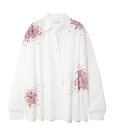 Dries Van Noten Oversized Embellished Cotton Oxford Shirt In White