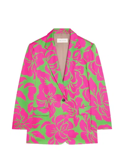 Dries Van Noten Oversized Floral Satin Blazer In Pink