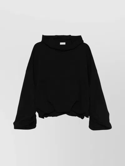 Dries Van Noten Oversized Hooded Knitwear Ruched Detailing In Black