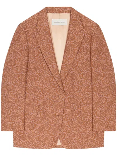 Dries Van Noten Oversized Jacquard Blazer In 橘色