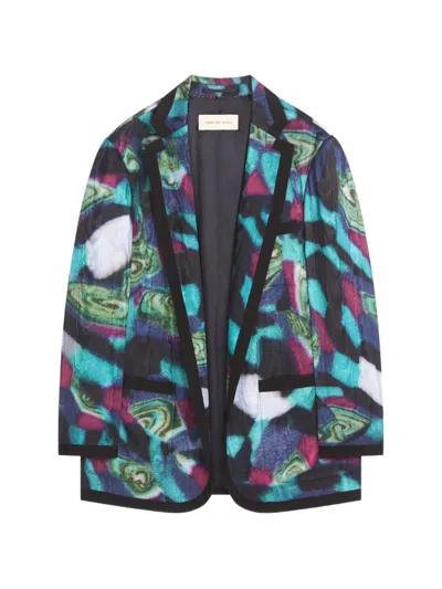 Dries Van Noten Oversized Moiré Blazer In Multi
