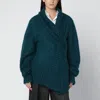 Dries Van Noten Oversized Mohair Blend Sweater With Shawl Collar In Green