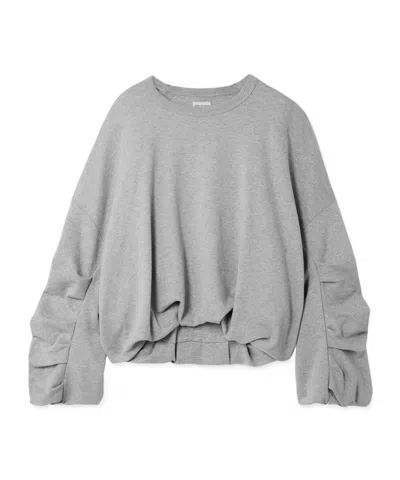 Dries Van Noten Oversized Pleated Cotton Knit Sweater In Gray