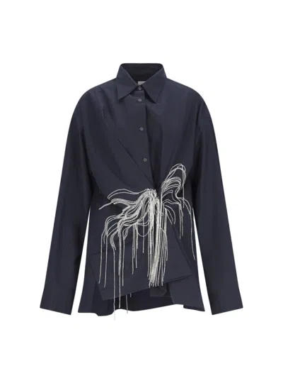 Dries Van Noten Oversized Rhinestone Shirt In Blue