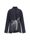 Dries Van Noten Casual Collared Neck Embellished Long Sleeves In Blue