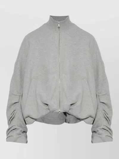Dries Van Noten Oversized Silk Nylon High Collar Jacket In Gray