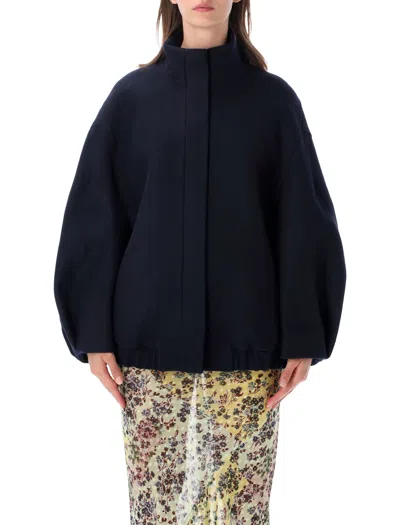 Dries Van Noten Oversized Wool Blend High-neck Coat In Blue