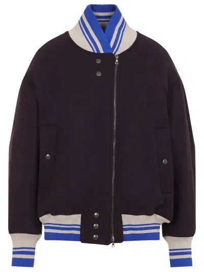 Dries Van Noten Oversized Wool Bomber  In Pink & Purple