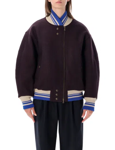 Dries Van Noten Oversized Wool Twill Bomber Jacket With Contrast Striped Rib Trim In Brown