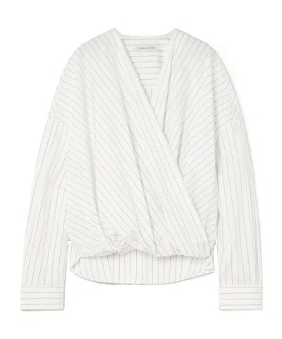 Dries Van Noten Oversized Wrap-effect Pinstriped Cotton-poplin Blouse In White