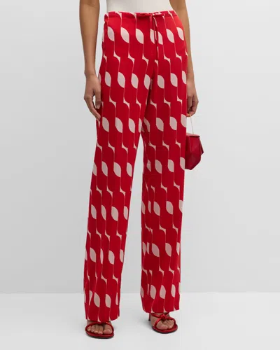 Dries Van Noten Pachas Abstract-print Straight-leg Silk Pull-on Pants In Red