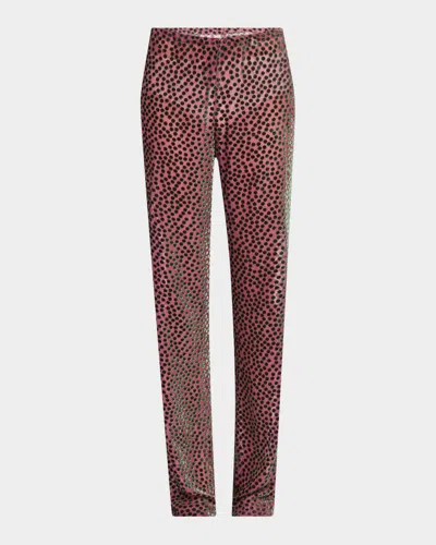 Dries Van Noten Pachas Flocked Dot Straight-leg Pants In Pink