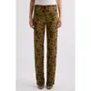 Dries Van Noten Pachas Floral Georgette Drawstring Pants In Olive